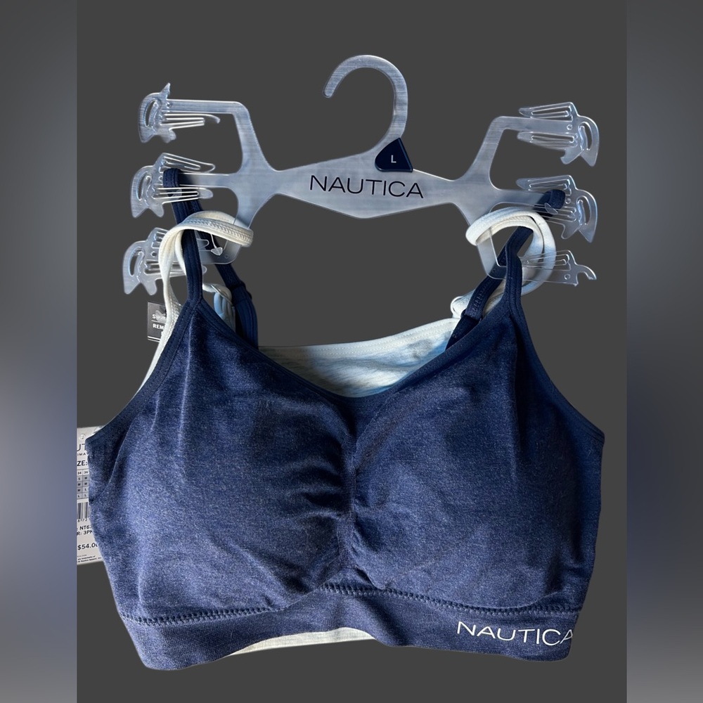 Nautica Navy and Off-White Seamless Sports Bra